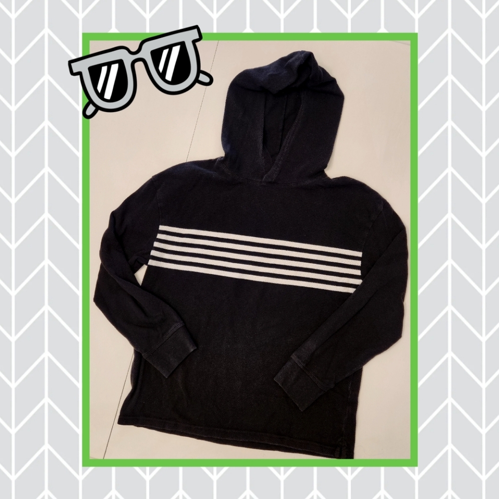 Boys Textured Black And Cream Striped Pull Over Hoodie Size Husky 14/16